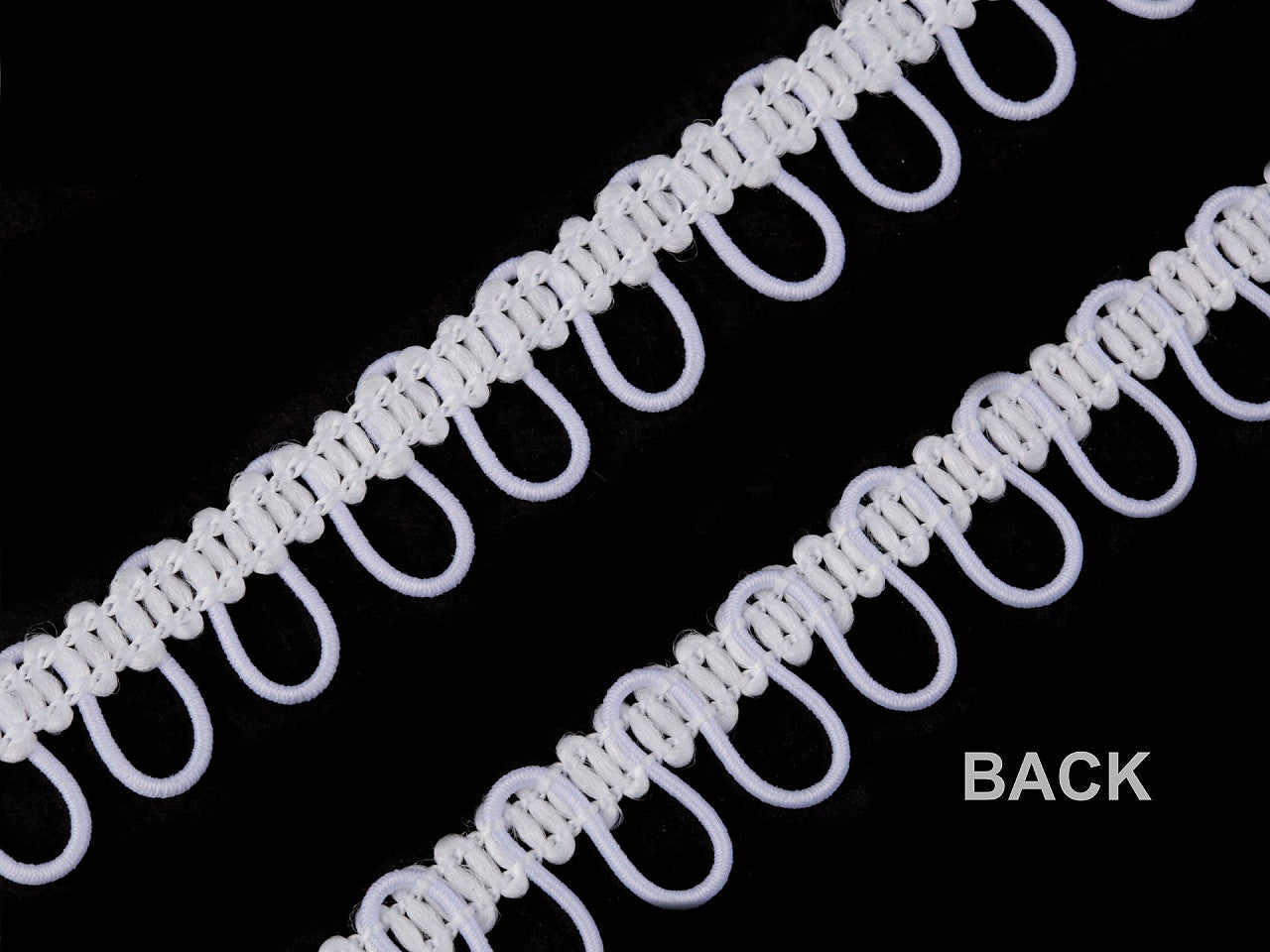 Liseré tressé avec boucles extensibles pour boutons, largeur 15 mm