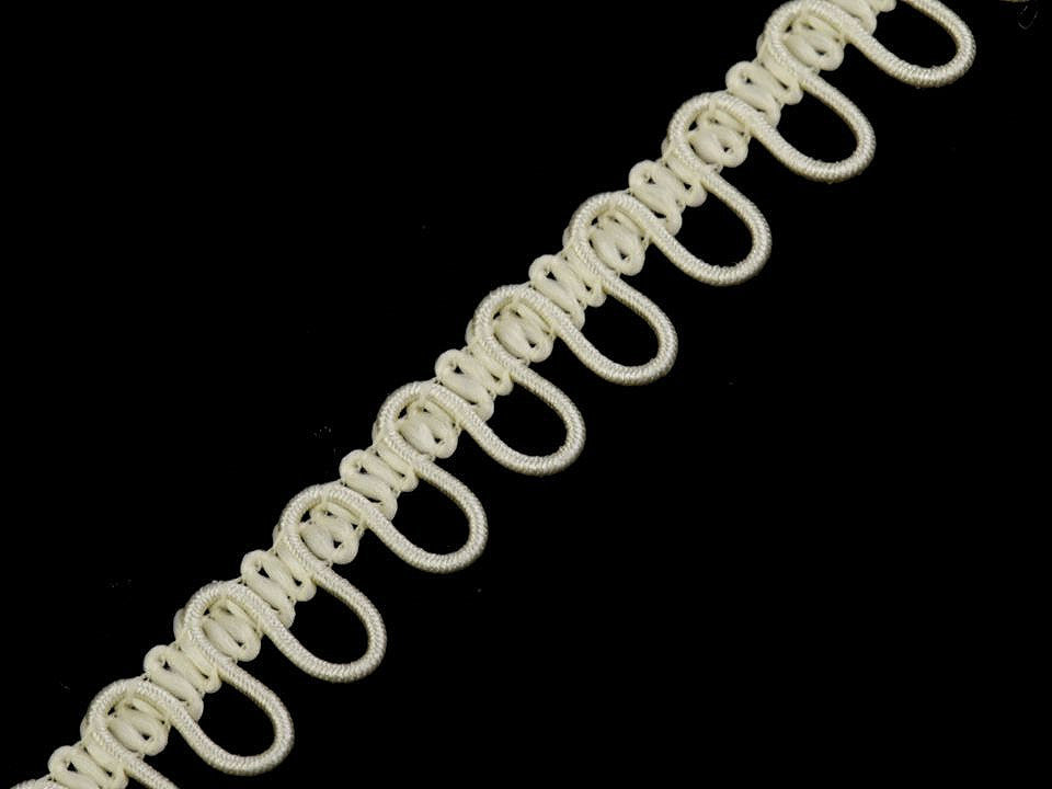 Liseré tressé avec boucles extensibles pour boutons, largeur 15 mm