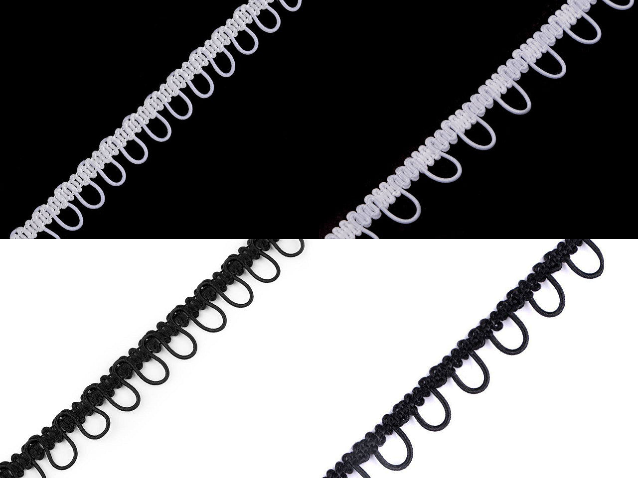 Liseré tressé avec boucles extensibles pour boutons, largeur 15 mm