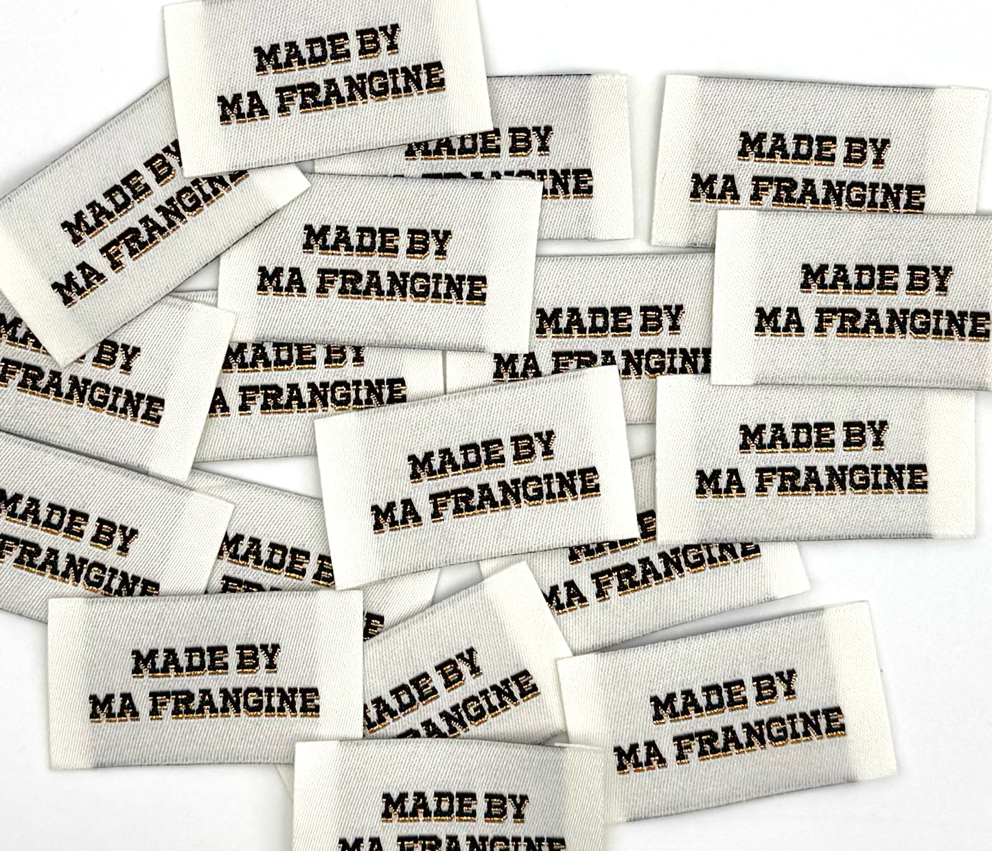 Étiquette Tissée à Coudre Lurex "MADE BY MA FRANGINE" Écru