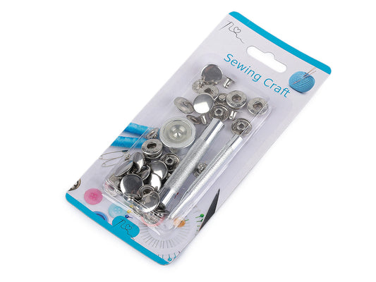 Bouton pression, Ø 15 mm pour tissus d’épaisseur moyenne, avec applicateur métallique manuel