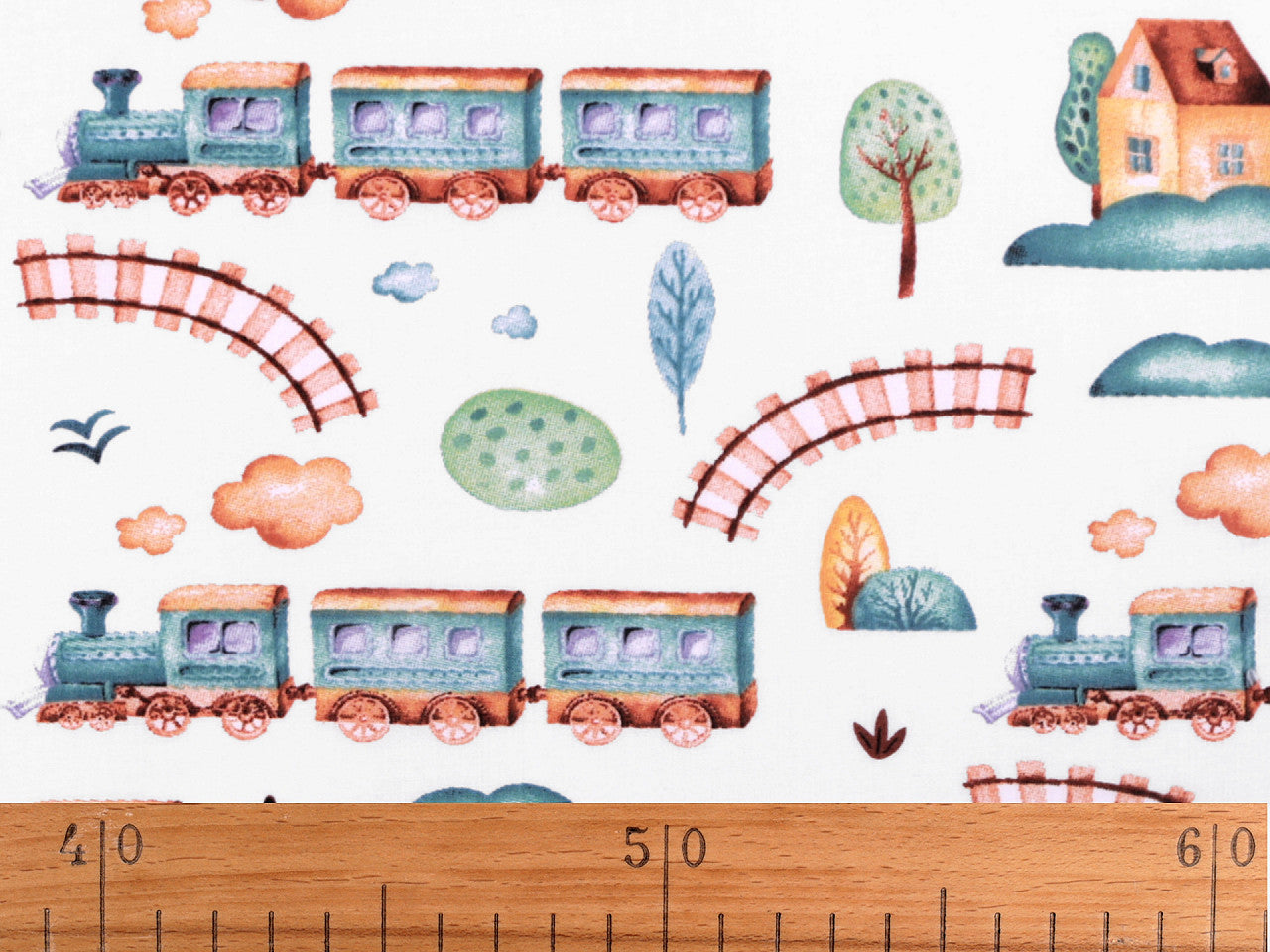 Popeline en coton oekotex Trains