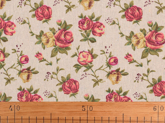 Toile en coton Roses imitation lin, épaisse