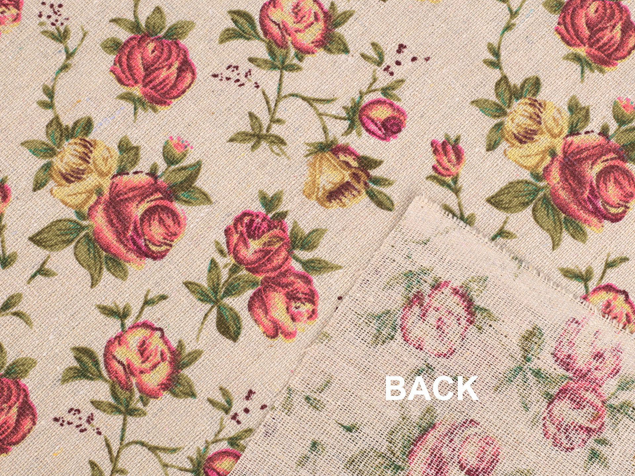 Toile en coton Roses imitation lin, épaisse