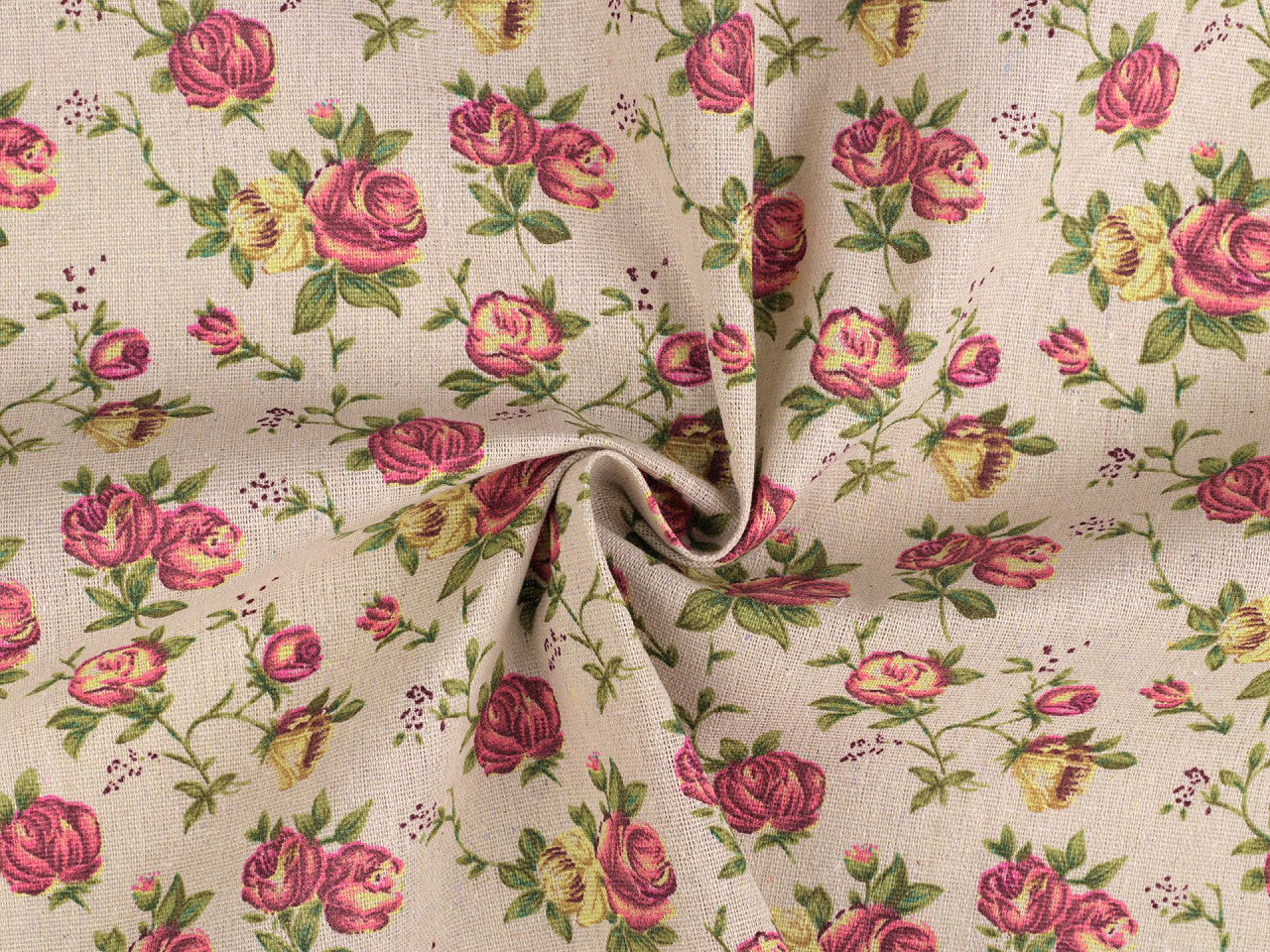 Toile en coton Roses imitation lin, épaisse
