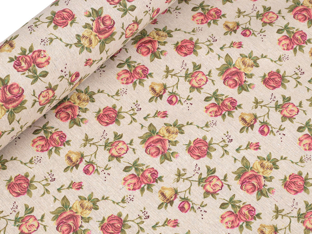 Toile en coton Roses imitation lin, épaisse