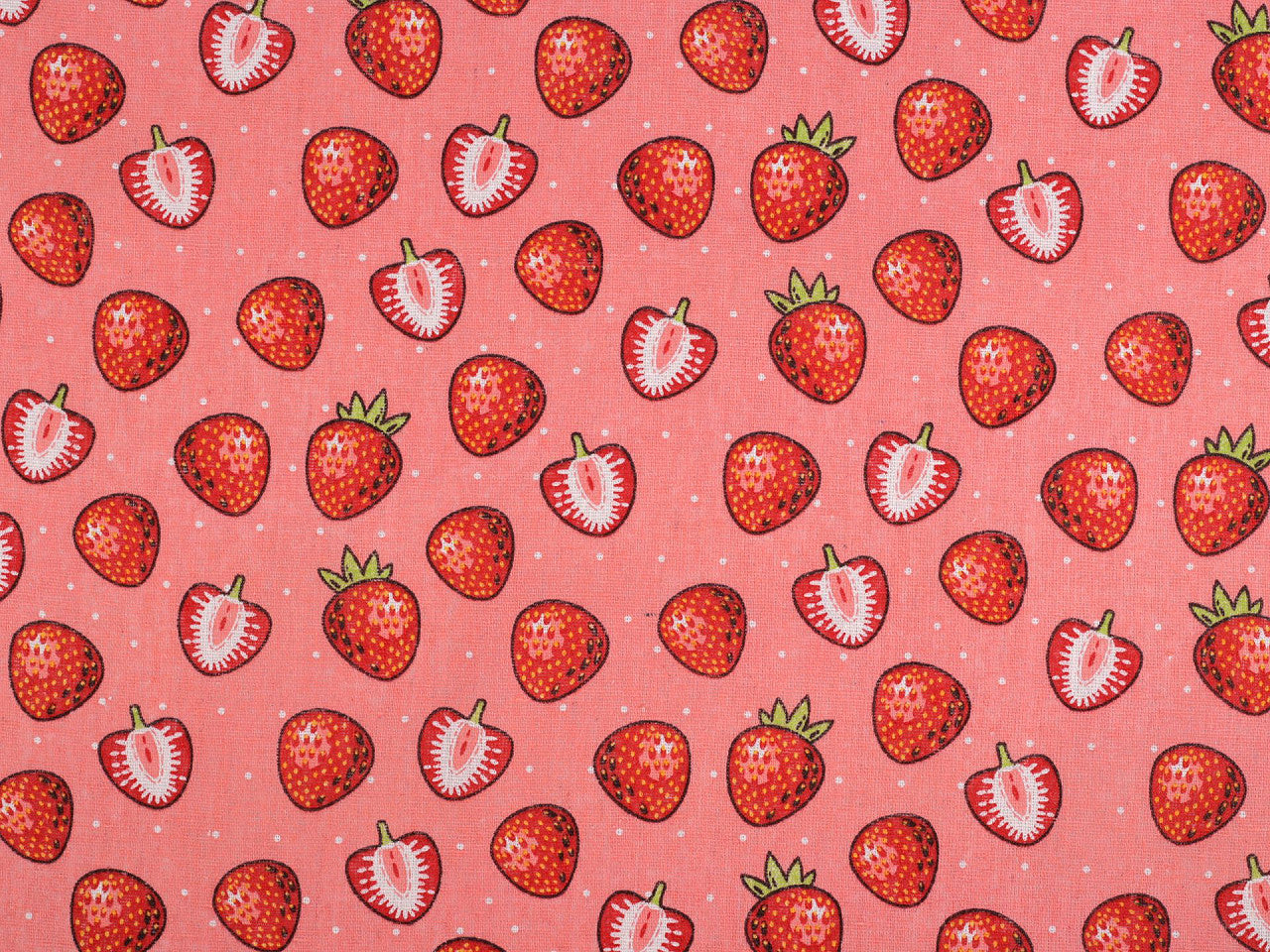 Toile en coton Fraises imitation lin, épaisse