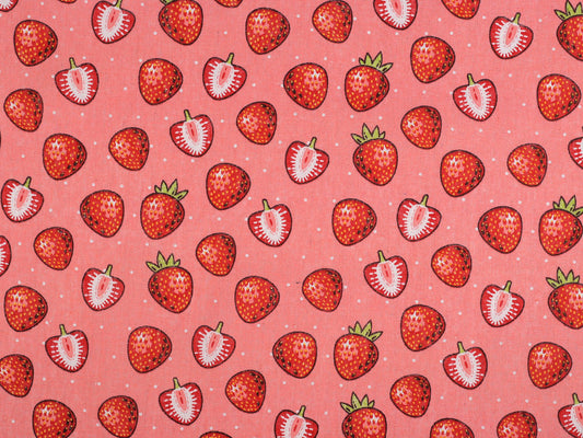 Toile en coton Fraises imitation lin, épaisse