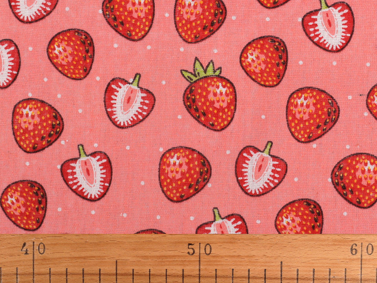 Toile en coton Fraises imitation lin, épaisse