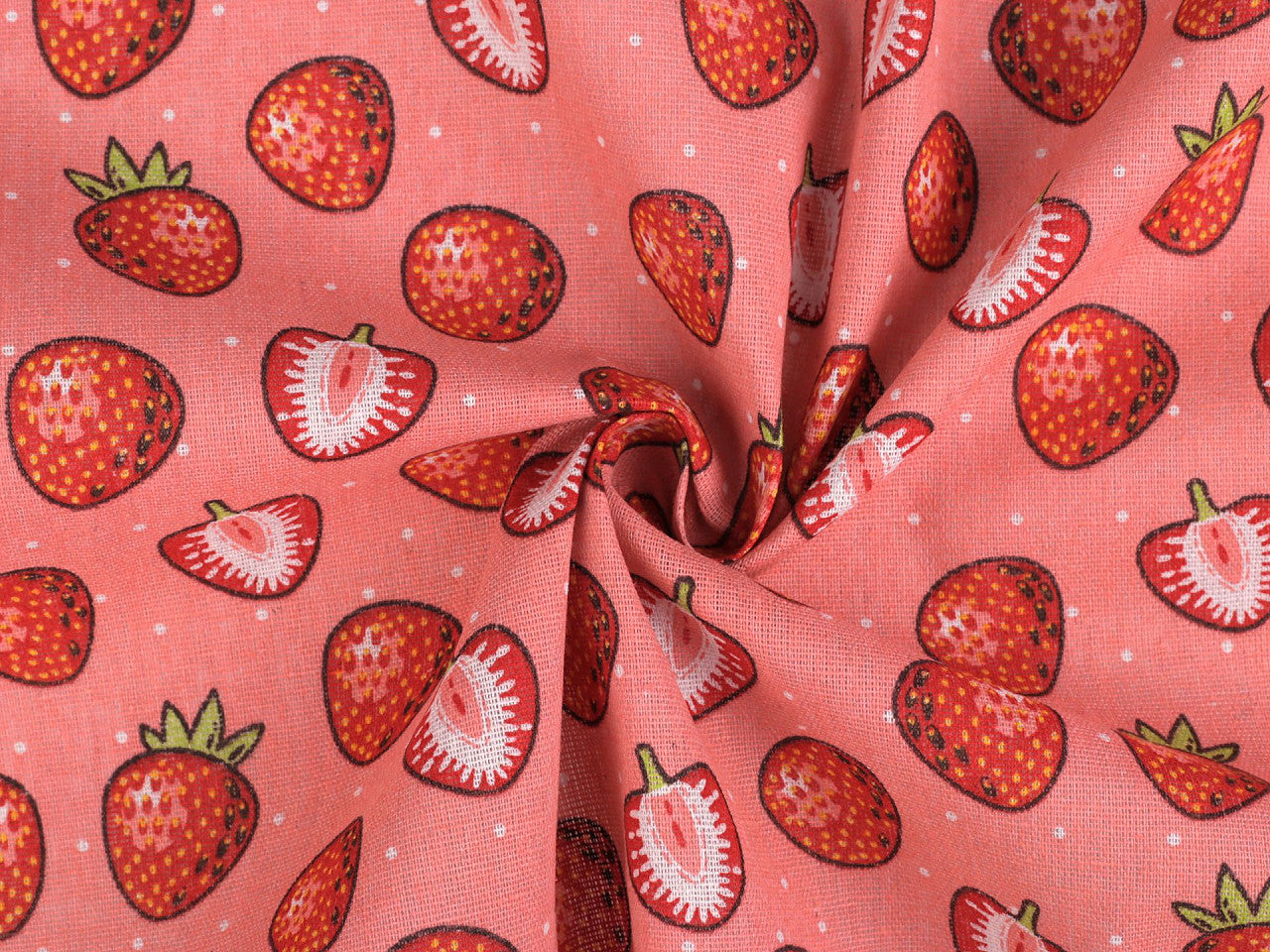 Toile en coton Fraises imitation lin, épaisse