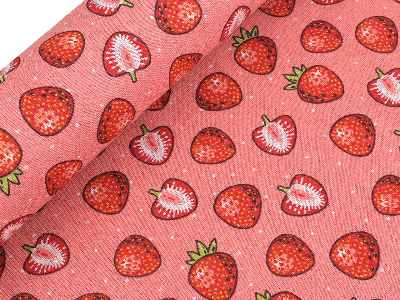 Toile en coton Fraises imitation lin, épaisse