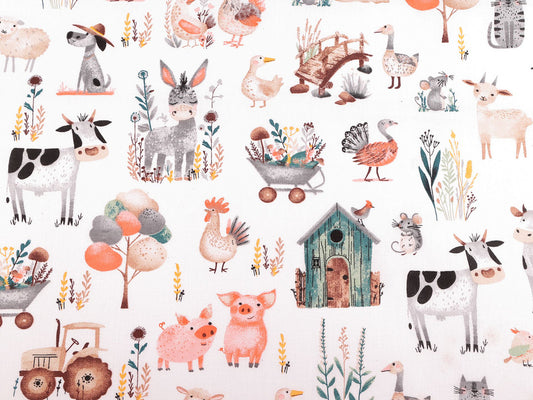 Cretonne en coton oekotex Animaux de la ferme