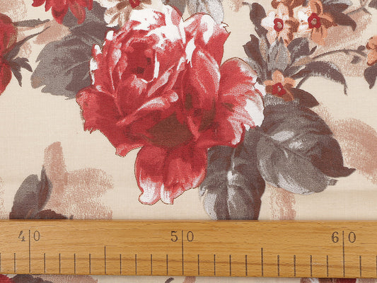 Tissu/Toile en coton, Fleurs, roses, largeur 220 cm - 1m