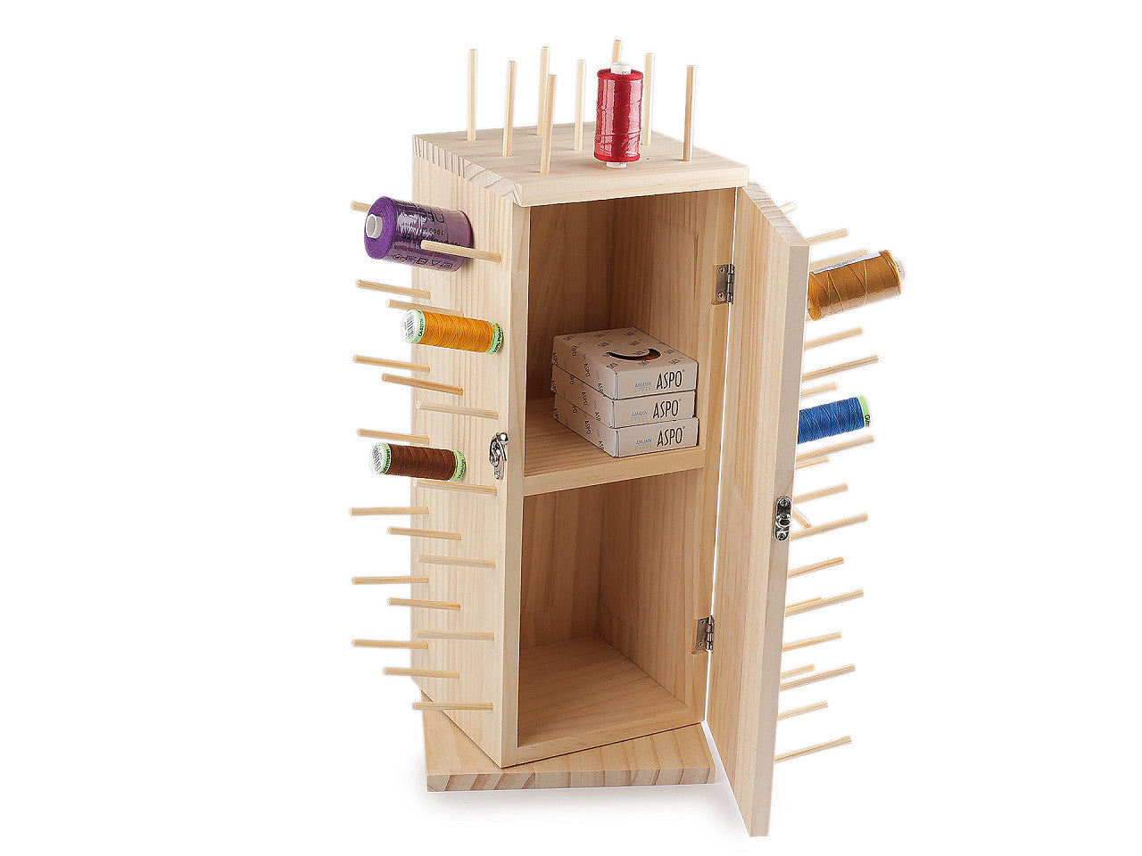 Présentoir en bois pour fils, rotatif, avec espace de rangement, hauteur 44 cm
