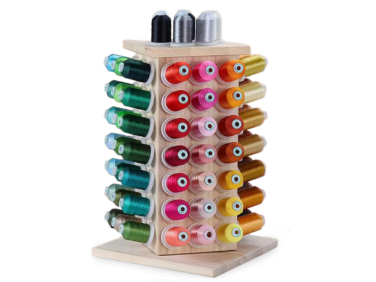 Présentoir en bois pour fils, rotatif, avec espace de rangement, hauteur 44 cm