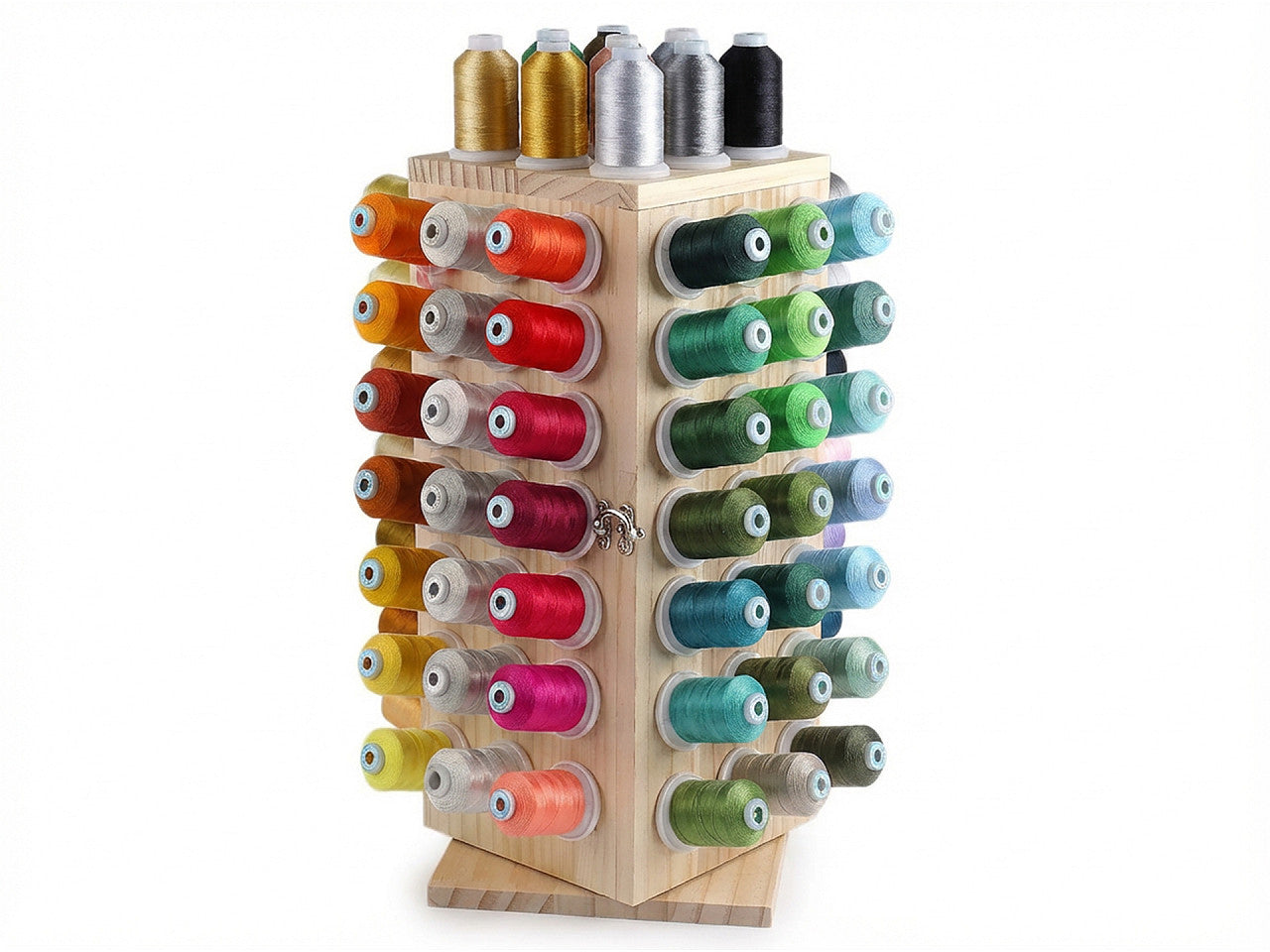 Présentoir en bois pour fils, rotatif, avec espace de rangement, hauteur 44 cm