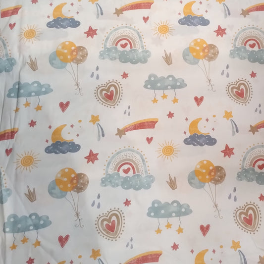 Coupon 100% coton oekotex env. 100x150cm arc-en-ciels sur fond blanc