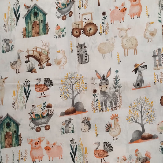 Coupon 100% coton oekotex env. 100x150cm animaux de la ferme