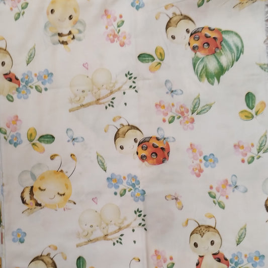 Coupon 100% coton oekotex env. 100x150cm abeilles/coccinelles