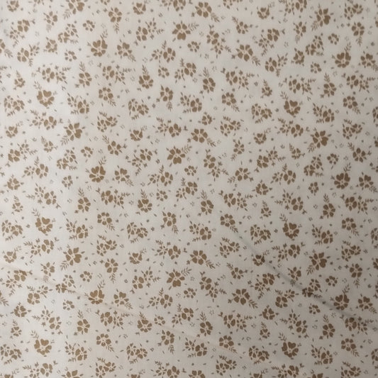 Coupon 100% coton oekotex env. 100x150cm fleurs beige sur fond blanc