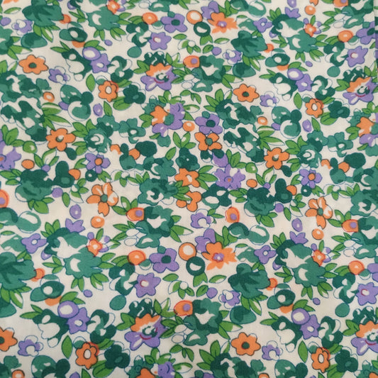 Coupon 100% coton oekotex env. 100x150cm fleurs vert/orange/violet