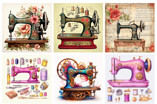 Panneau 6 motifs 37x37cm MACHINES A COUDRE 61593