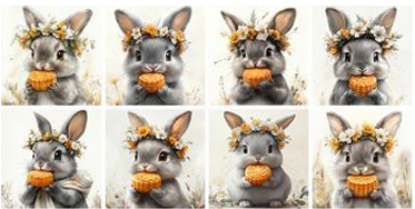 Panneau 8 motifs 13x13 cm Lapins