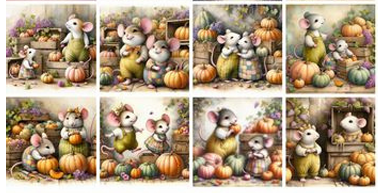 Panneau 8 motifs 13x13 cm Souris / Citrouilles