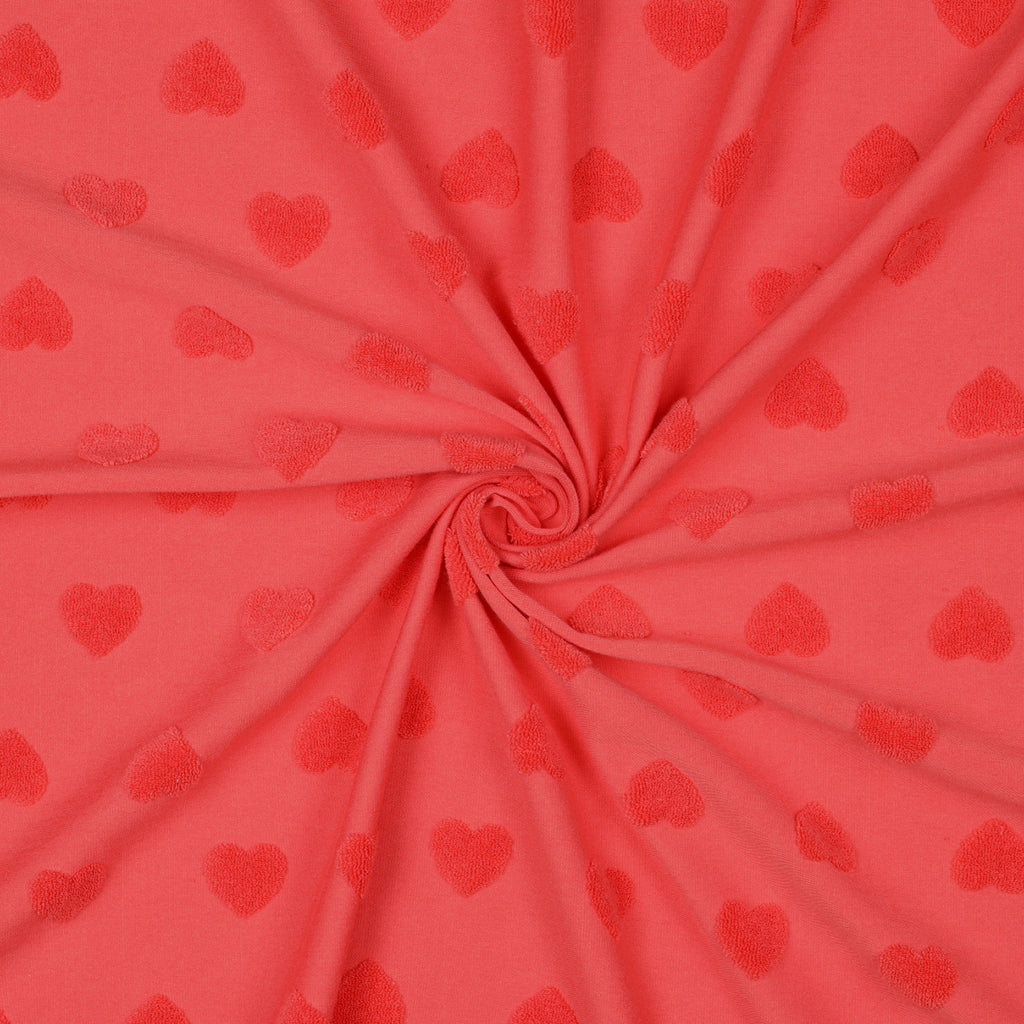 Cotton Toweling Knit Hearts POPPY