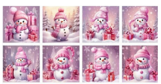 Panneau 8 motifs 13x13 cm Bonhommes de neige