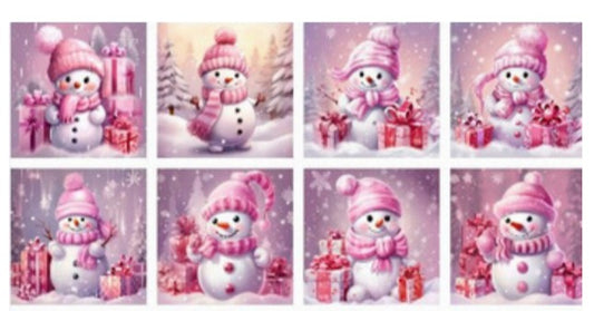 Panneau 8 motifs 13x13 cm Bonhommes de neige
