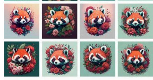 Panneau 8 motifs 13x13 cm Pandas roux